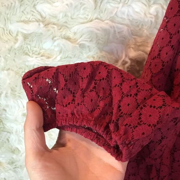 Torrid Red Lace Blouse, Long Sleeve, Puff Sleeves, Vintage inspired - Picture 11 of 16